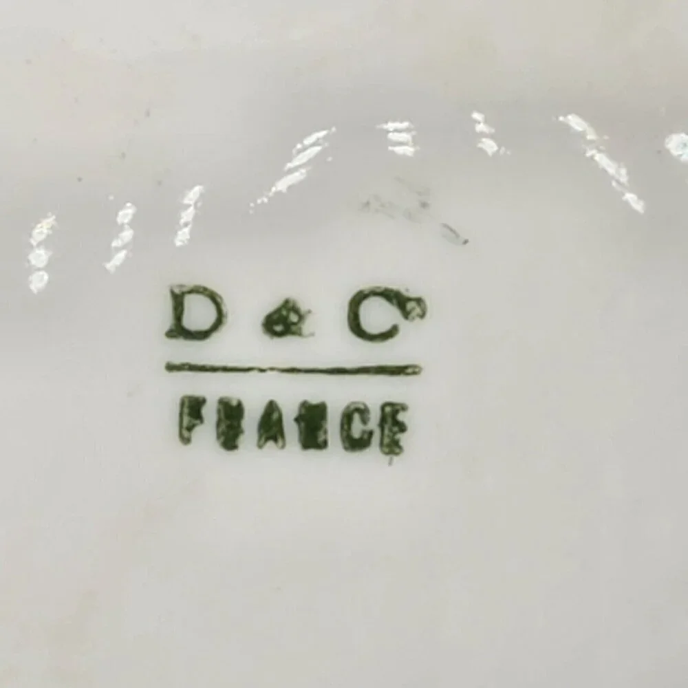 D&C France Vintage Hand Painted Pitcher and Glass Set of 7 Water Lily Green Trim